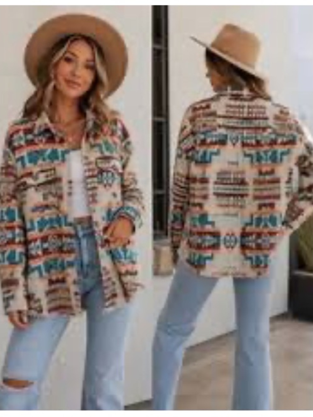 Blue B Collection Southwest Print Shacket Raw hem Size Small